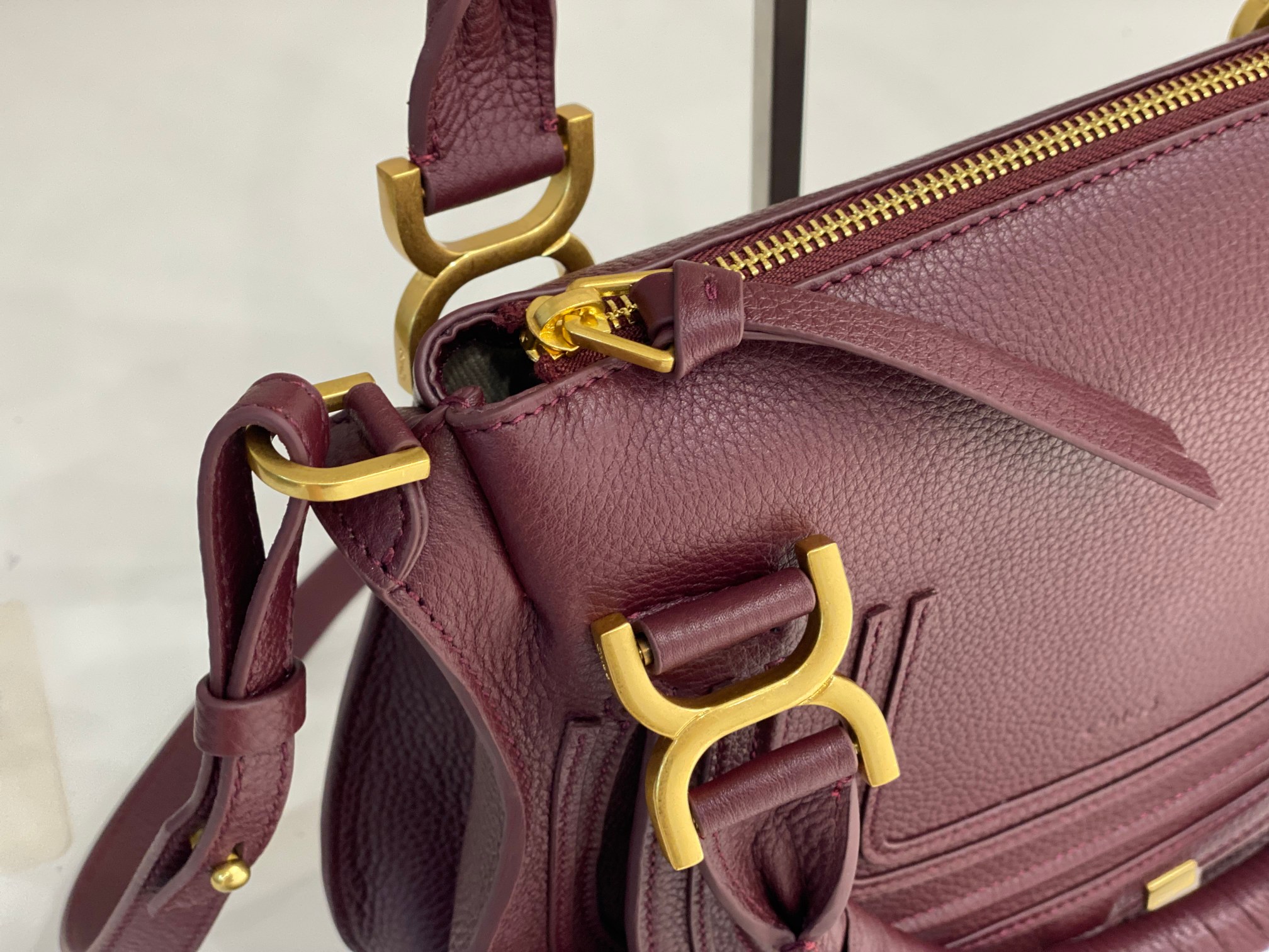 Chloe Small Marcie Bag In Bordeaux Grained Leather